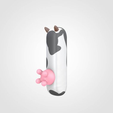 alfabe yazı tipiyle inek meme, hayvansı 3d tasarım benekli sığır desen küçük harf L