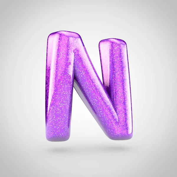 大文字の をきらびやかな白い背景のきらめきと光沢のある紫フォントの レンダリング — ストック写真
