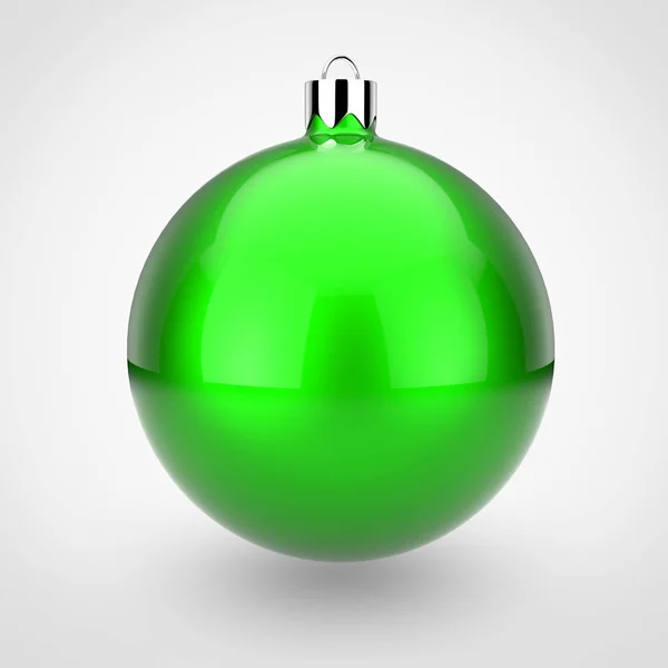 Renderização Bola Natal Verde Brilhante Sobre Fundo Branco — Fotografia de Stock