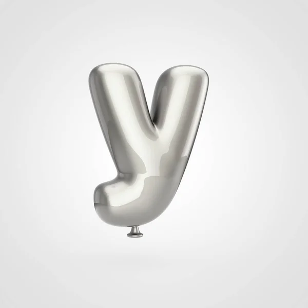 Render Glänsande Silver Uppblåsta Teckensnitt Med Glimt Vit Bakgrund Ballong — Stockfoto