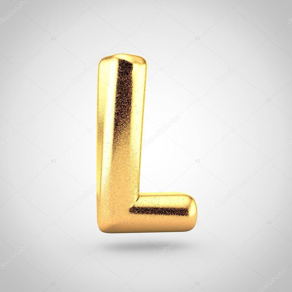 3d render of glossy golden metallic font with glint on white background, balloon design uppercase letter L