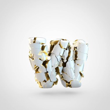 Beyaz arka plan, küçük harf W üzerinde içinde altın Tekstürlü kırık beyaz yazı tasarımı