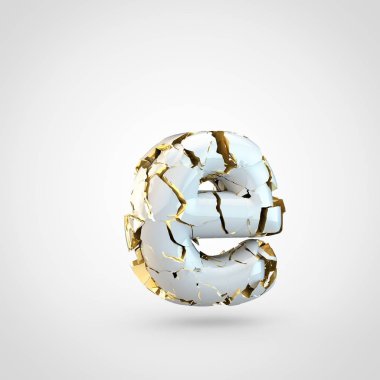 Beyaz arka plan, küçük harf E üzerinden içinde altın Tekstürlü kırık beyaz yazı tasarımı