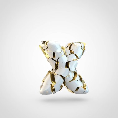 Beyaz arka plan, küçük harf X üzerinde içinde altın Tekstürlü kırık beyaz yazı tasarımı  