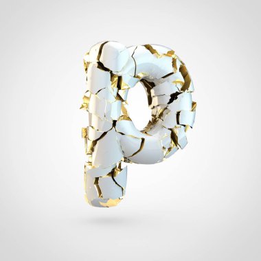 Beyaz arka plan, küçük harf P üzerinden içinde altın Tekstürlü kırık beyaz yazı tasarımı 