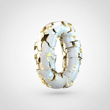 Beyaz tasarım yazı tipi beyaz arka plan üzerinde basit 3d render numarası 0 kırık