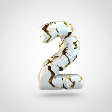 Beyaz tasarım yazı tipi beyaz arka plan üzerinde basit 3d render sayısı 2 kırık