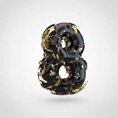 Beyaz arka plan, 3d üzerinde içinde altın Tekstürlü kırık siyah yazı tipinin hale sayı 8