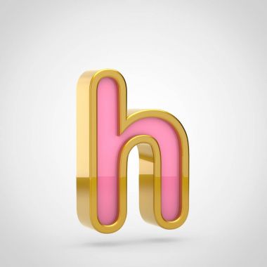 Beyaz arka plan, küçük harf H üzerinde altın anahatla pembe yazı tipinin 3D render
