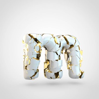 Beyaz arka plan, küçük harf M üzerinde içinde altın Tekstürlü kırık beyaz yazı tasarımı