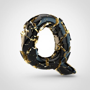 içinde altın çatlaklar üzerinden beyaz arka plan, büyük harf Q siyah yazı tasarımı