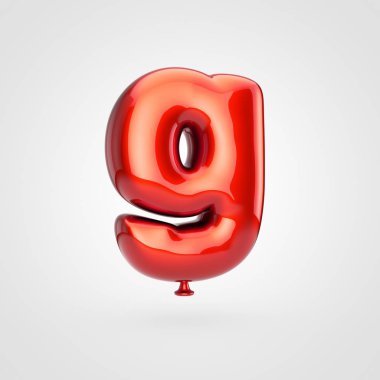 parlak kırmızı şişirilmiş yazı parıltı beyaz arka planda, balon tarzı küçük harf G ile 3D render
