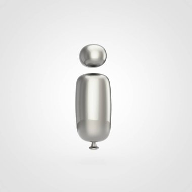 parlak gümüş şişirilmiş yazı tipi ile 3D render pırıltı beyaz zemin üzerine, balon tasarım küçük harf ben