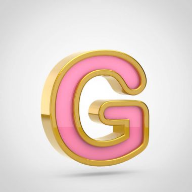 Beyaz arka planda, büyük harf G altın anahatla pembe yazı tipinin 3D render