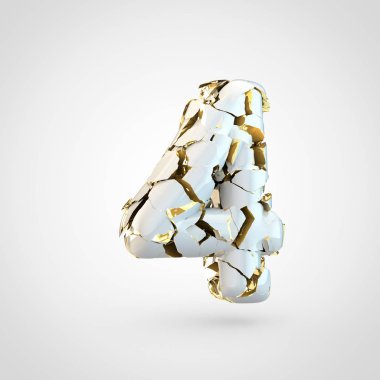 Beyaz tasarım yazı tipi beyaz arka plan üzerinde basit 3d render sayı 4 kırık