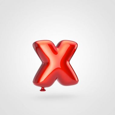 parlak kırmızı şişirilmiş yazı parıltı beyaz arka planda, balon tarzı küçük harf X ile 3D render