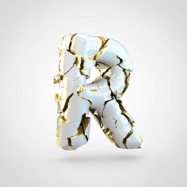 Beyaz arka plan, büyük harf harf R üzerinde içinde altın Tekstürlü kırık beyaz yazı tasarımı