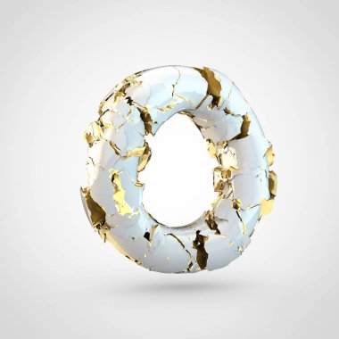 Beyaz arka plan, büyük harf harf O üzerinden içinde altın Tekstürlü kırık beyaz yazı tasarımı