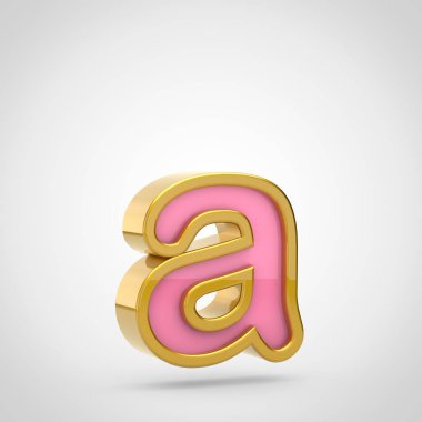 Beyaz arka planda, küçük harf altın anahatla pembe yazı tipinin 3D render harf A