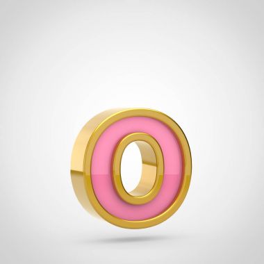 Beyaz arka planda, küçük harf O altın anahatla pembe yazı tipinin 3D render