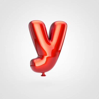 parlak kırmızı şişirilmiş yazı parıltı beyaz arka planda, balon tarzı küçük Y harfi ile 3D render