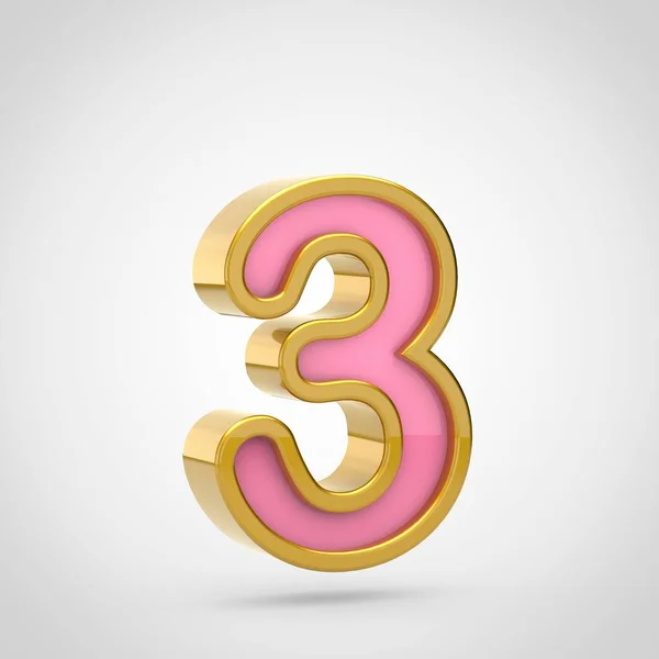 Pink Font Golden Outline White Background Render Number — Stock Photo, Image