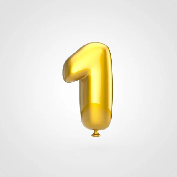 Rendering Lucido Oro Gonfiato Font Con Bagliore Sfondo Bianco Numero — Foto Stock