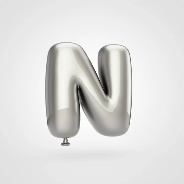 白い背景に バルーン デザイン大文字 のきらめきと光沢のある銀水増しフォントの レンダリング — ストック写真