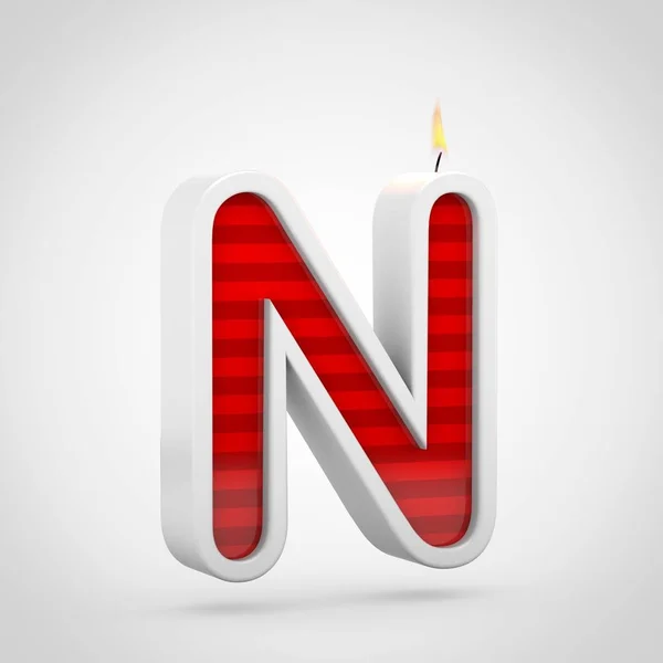 3d render of red birthday candle font on white background, uppercase letter N