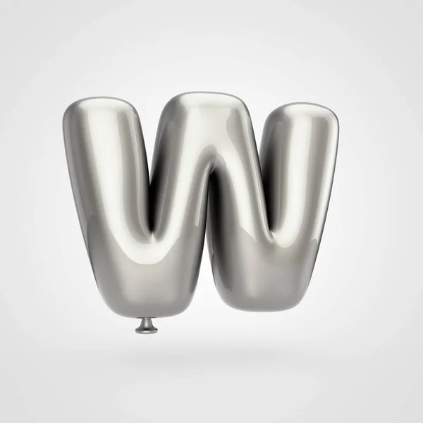 Render Fényes Ezüst Felfújt Betűtípus Glint Fehér Háttér Léggömb Design — Stock Fotó