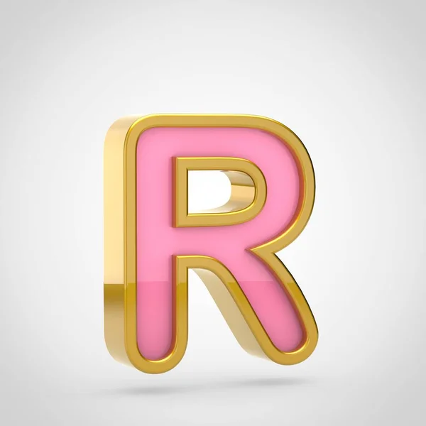 Render Fuente Rosa Con Contorno Dorado Sobre Fondo Blanco Letra — Foto de Stock