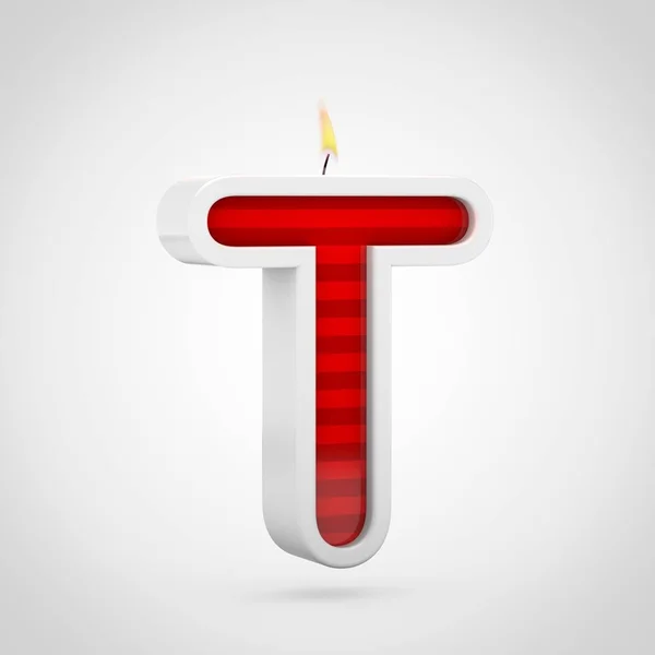 3d render of red birthday candle font on white background, uppercase letter T