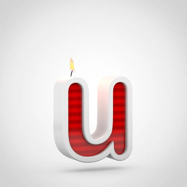 3d render of red birthday candle font on white background, lowercase letter U