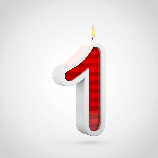 在白色背景上的生日蜡烛字体渲染 红色节日设计数字1 — 图库照片