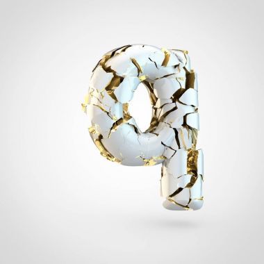 Beyaz arka plan, küçük harf Q üzerinde içinde altın Tekstürlü kırık beyaz yazı tasarımı 