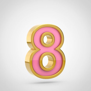 pembe yazı tipiyle altın Anahat Beyaz arka planda, 3d render sayısı 8