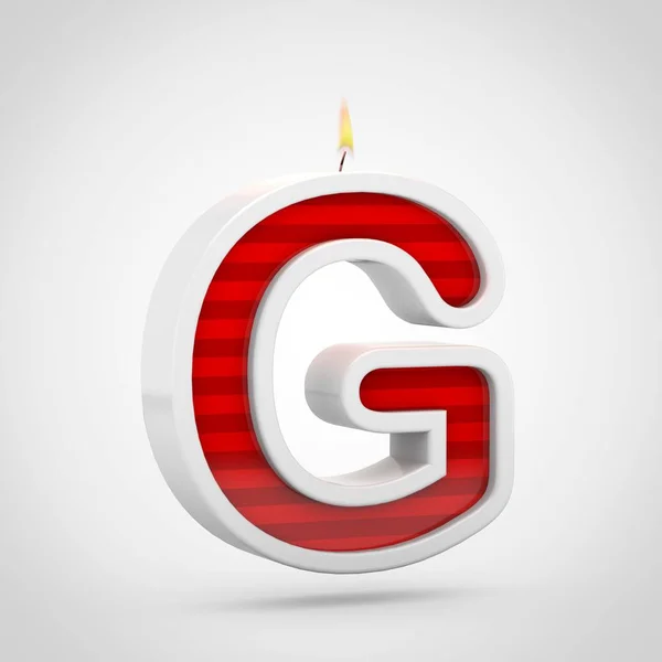 3d render of red birthday candle font on white background, uppercase letter G