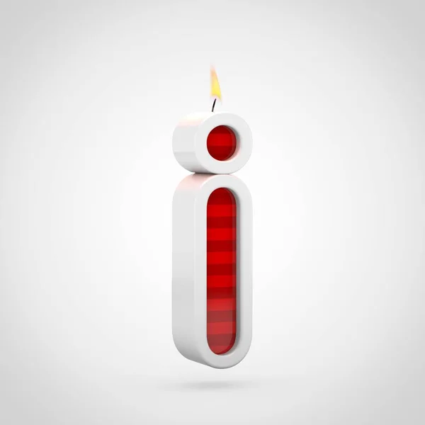 3d render of red birthday candle font on white background, lowercase letter I