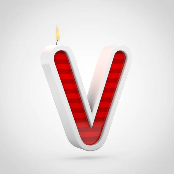 3d render of red birthday candle font on white background, uppercase letter V