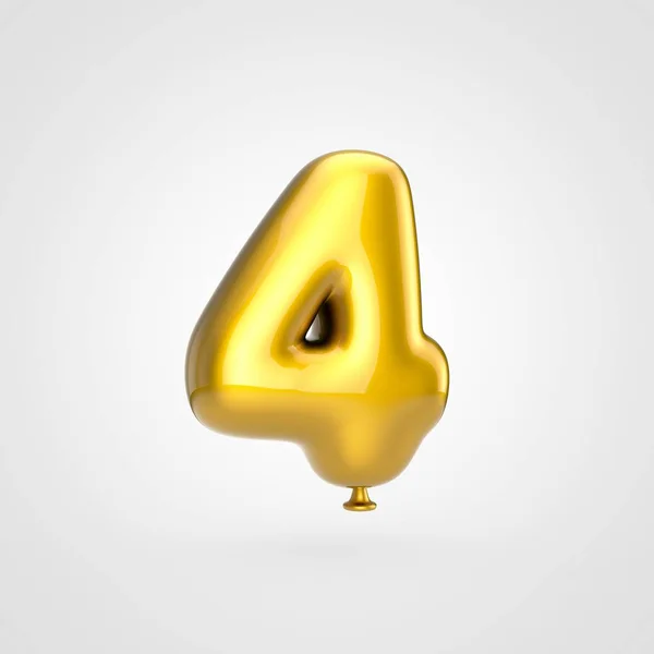 Rendering Lucido Oro Gonfiato Font Con Bagliore Sfondo Bianco Numero — Foto Stock