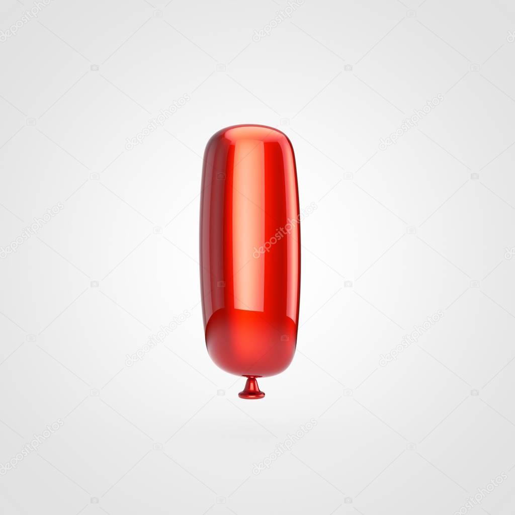 3d render of glossy red inflated font with glint on white background, balloon style uppercase letter I