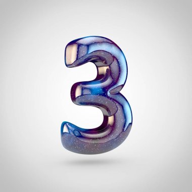 Gökada sayısı 3. parlak yıldız ve beyaz arka plan üzerinde izole kozmik bulutsu gökada yazı tipinin 3D render.