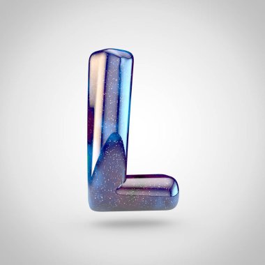 Büyük L harfi gökada. parlak yıldız ve beyaz arka plan üzerinde izole kozmik bulutsu gökada yazı tipinin 3D render.