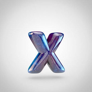 Galaxy harf küçük harf x. parlak yıldız ve beyaz arka plan üzerinde izole kozmik bulutsu gökada yazı tipinin 3D render.