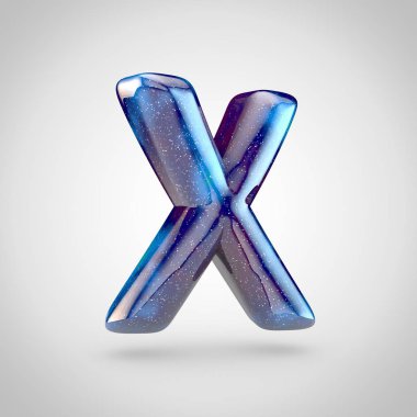Galaxy harf X büyük harf. parlak yıldız ve beyaz arka plan üzerinde izole kozmik bulutsu gökada yazı tipinin 3D render.