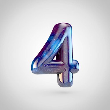 Galaxy sayı 4. parlak yıldız ve beyaz arka plan üzerinde izole kozmik bulutsu gökada yazı tipinin 3D render.
