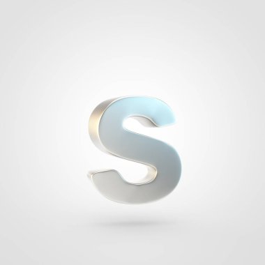 S harfi küçük gümüş. Beyaz arka plan üzerinde izole keçeleşmiş gümüş yazı tipinin 3D render.