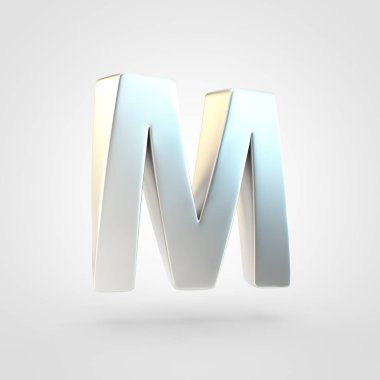 Gümüş harf büyük harf M. Beyaz arka plan üzerinde izole keçeleşmiş gümüş yazı tipinin 3D render.