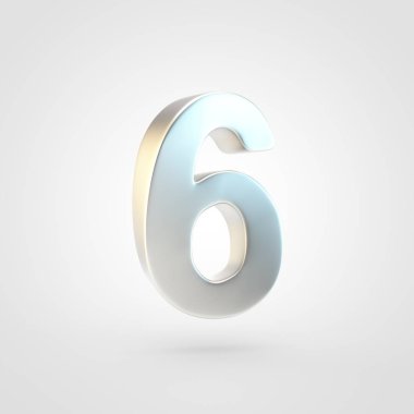 6 numaralı gümüş. Beyaz arka plan üzerinde izole keçeleşmiş altın yazı tipinin 3D render.