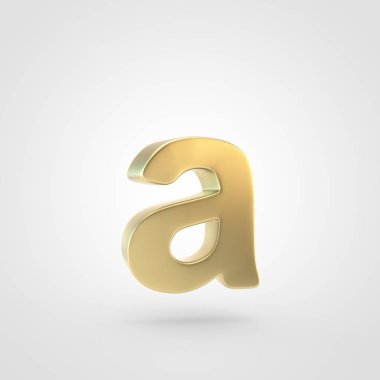 Bir küçük altın harf. Beyaz arka plan üzerinde izole keçeleşmiş altın yazı tipinin 3D render.